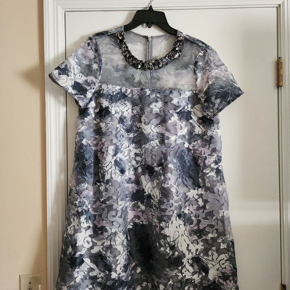 Badgley Mischka Silver and Gray Satin Dress